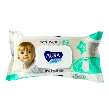 Серветки вологі Aura Baby XXL 120шт - купити, ціни на Auchan - фото 1