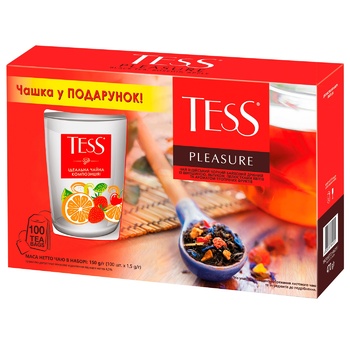 Набор чая Tess Pleasure 100шт 1,5г + Чашка - купить, цены на Auchan - фото 1