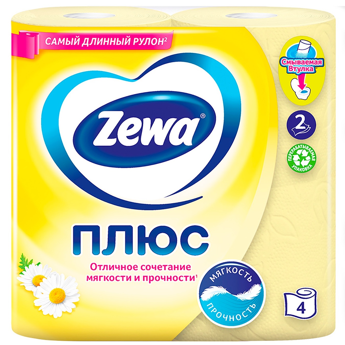 

Бумага туалетная Zewa Plus желтая с ароматом ромашки двухслойная 4шт