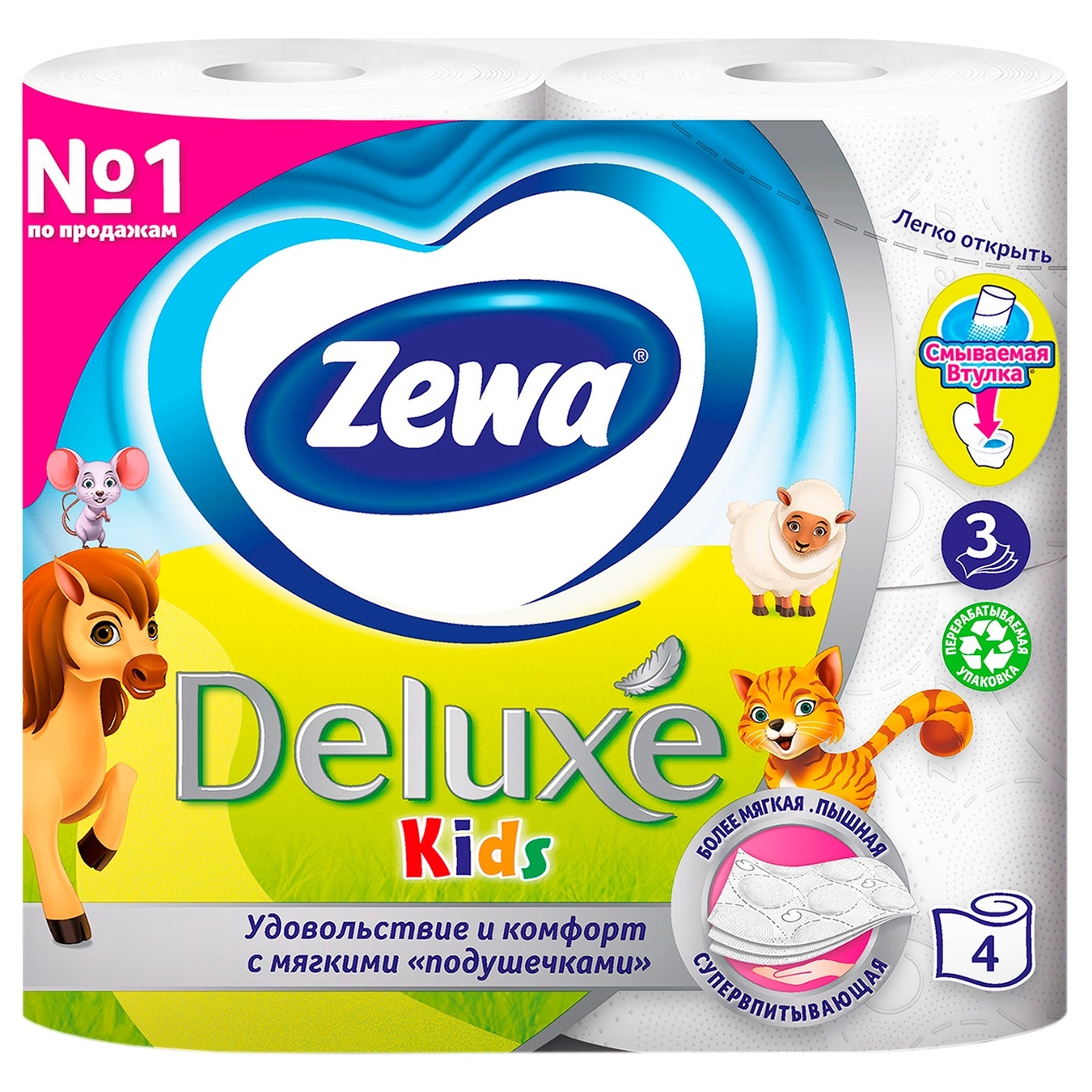 

Туалетная бумага Zewa Kids белая 3-х слойная 4шт