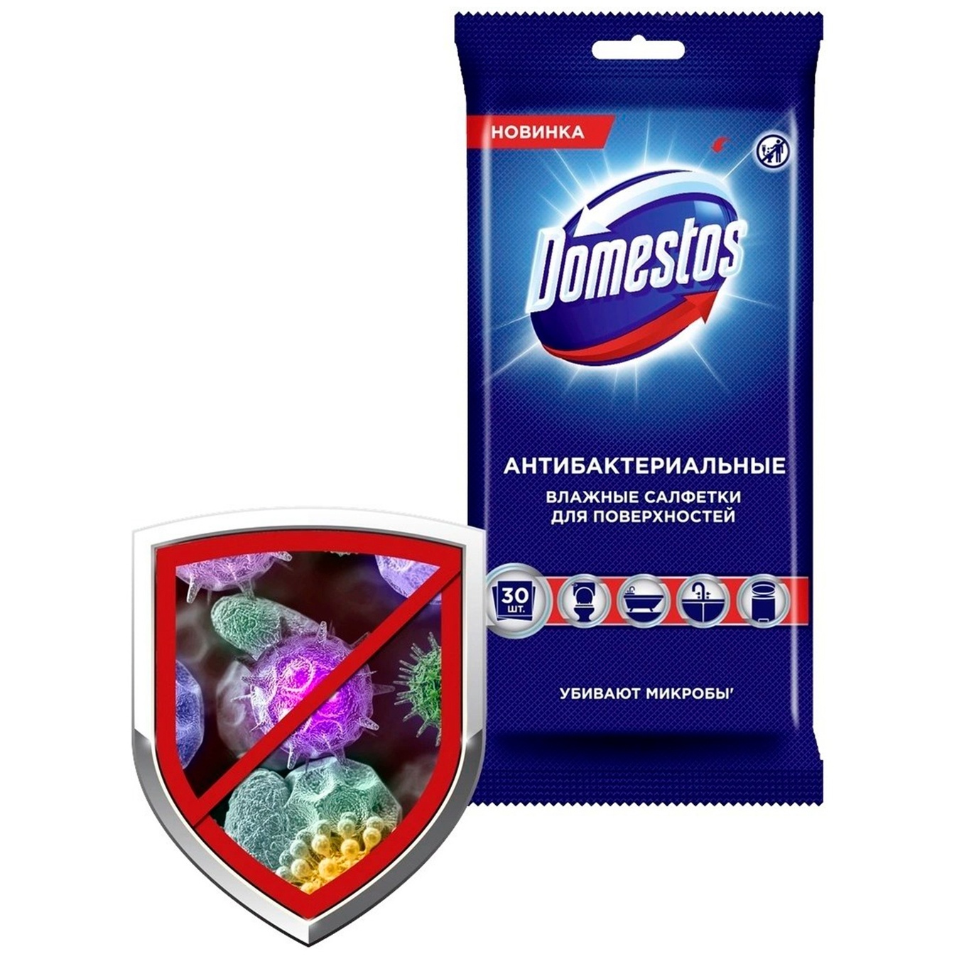 

Салфетки влажные Domestos для очистки поверхностей антибактериальные 30шт