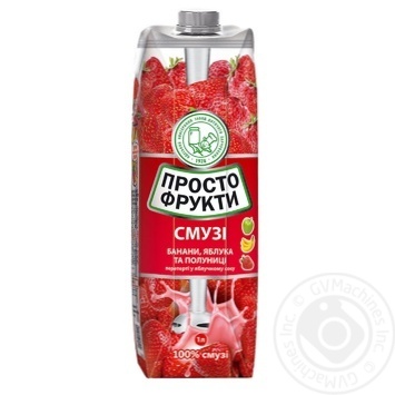 Prosto Frukty Bananas, apples and strawberries mashed in apple juice 1000ml TetraPak Ukraine - buy, prices for NOVUS - photo 1