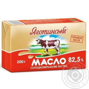 Масло Яготинське солодковершкове екстра 82.5% 200г купити, ціни на МегаМаркет - фото 1
