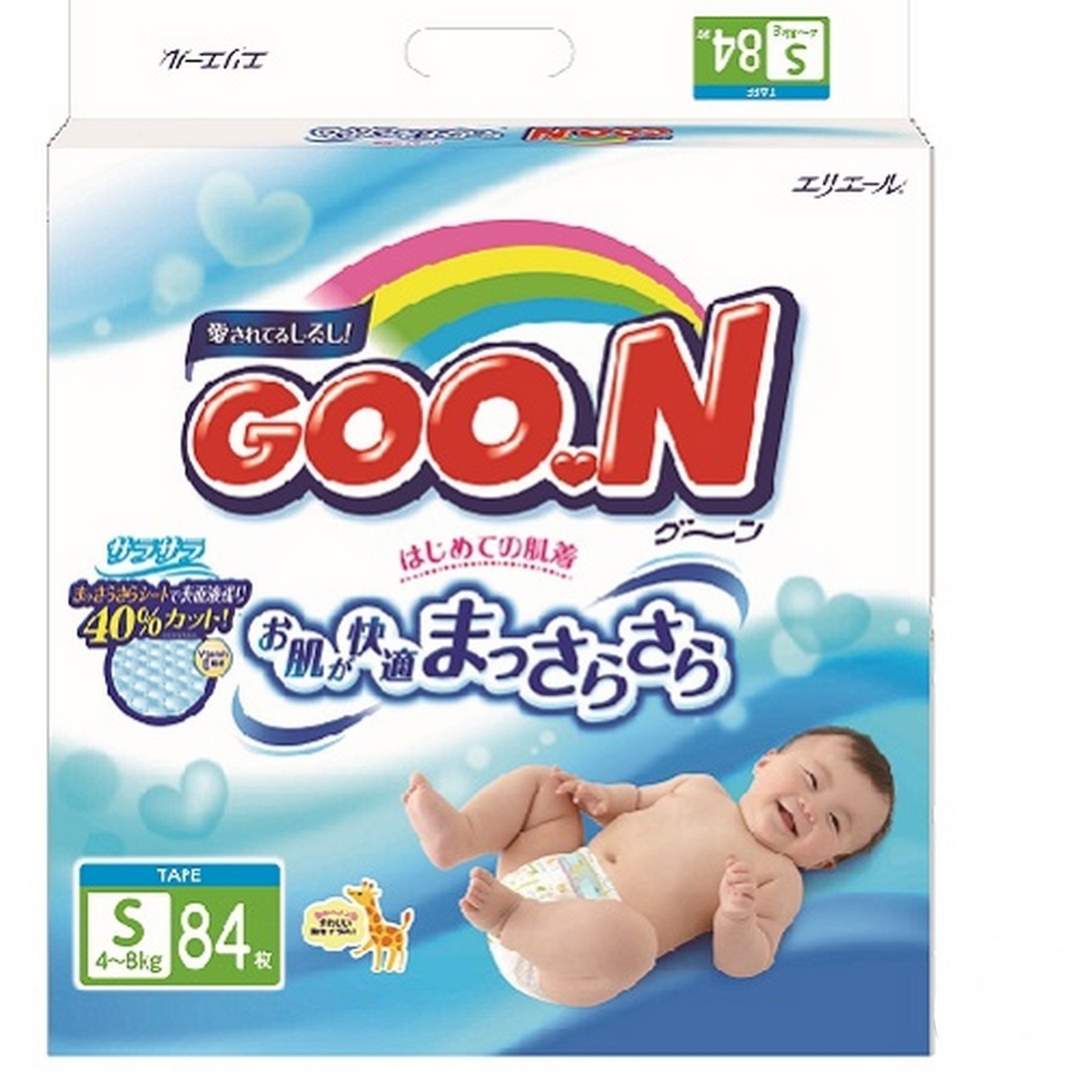 

Подгузники GOO.N для детей 4-8кг размер S на липучках унисекс 84шт