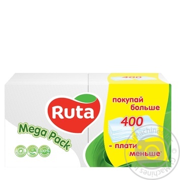 Серветки Рута білі Mega-pack 24*24см 400шт. х12 купити, ціни на МегаМаркет - фото 1