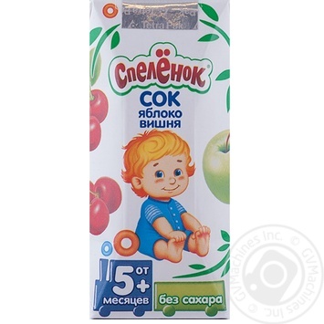 Reconstituted clarified sterilized sugar-free juice Spelenok apple and cherry for 5+ months babies tetra pak 200ml Russia - buy, prices for NOVUS - photo 1