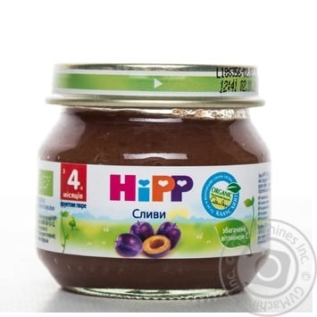 Puree HiPP Plums with vitamin C for 4+ month old babies glass jar 80g Hungary