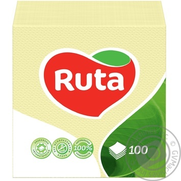Салфетки Ruta желтые бумажные 1-слойные 24*24см 100шт купить, цены на МегаМаркет - фото 1