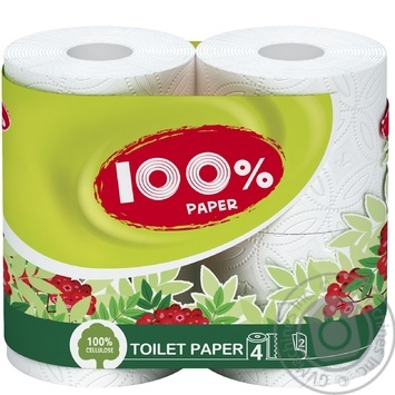 Папір туалетний 100% Paper білий 2-шаровий 4шт купити, ціни на МегаМаркет - фото 1