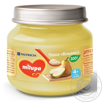 Puree Milupa pear for children from 4 months 100g glass jar - buy, prices for MegaMarket - photo 1