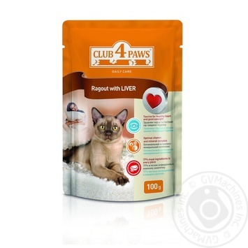 Club 4 Paws Canned pet food for adult cats Ragout with liver 100g - buy, prices for NOVUS - photo 1