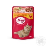 Корм Мяу! для взрослых котов С курицей в нежном соусе 100г