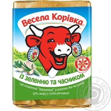 Сир плавлений Весела Корівка із зеленню та часником вершковий 50% 90г купити, ціни на МегаМаркет - фото 1