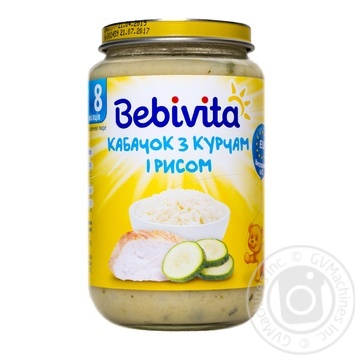 Пюре мясо-овощное Bebivita кабачок с цыпленком и рисом 220г купить, цены на МегаМаркет - фото 1