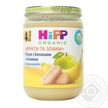 Пюре Hipp Фрукти та злаки яблука з бананами та печивом з 4-х місяців 190г купити, ціни на МегаМаркет - фото 1