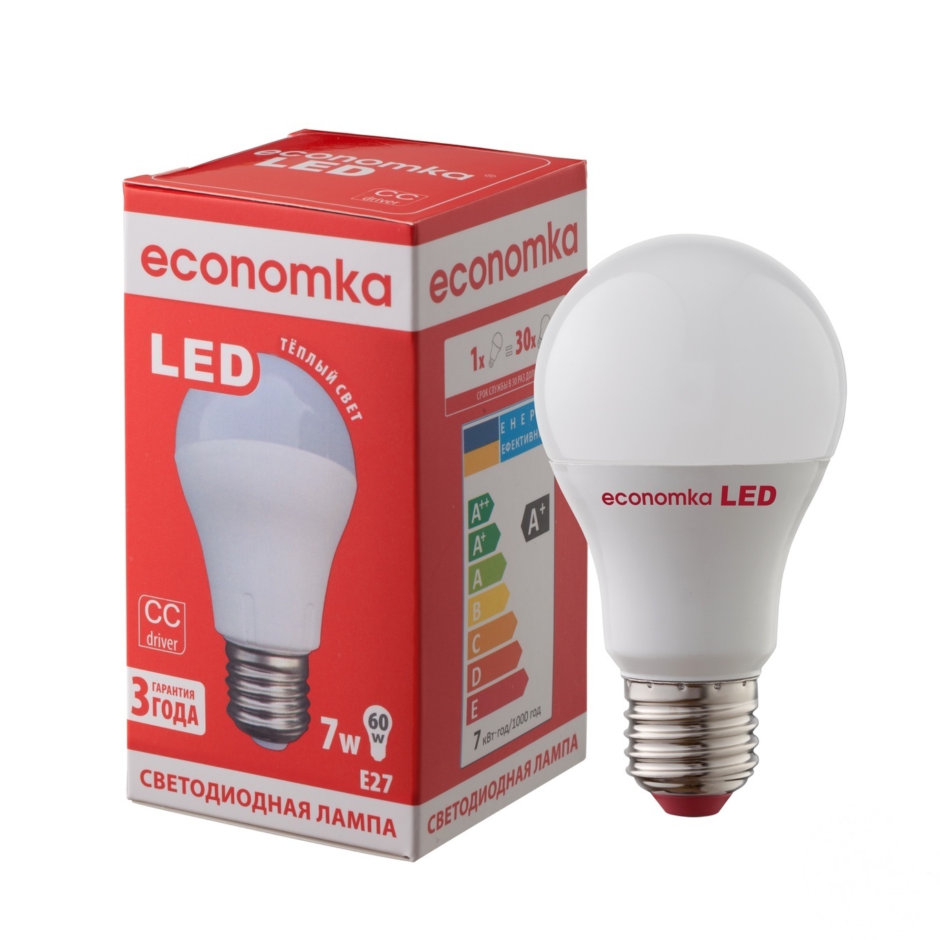 

Лампа светодиодная Economka LED A60 7W E27 2800K