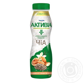 Біфідойогурт Danone Активіа Горіхи-Чіа-Ваніль питний 1,5% 290г купити, ціни на МегаМаркет - фото 1