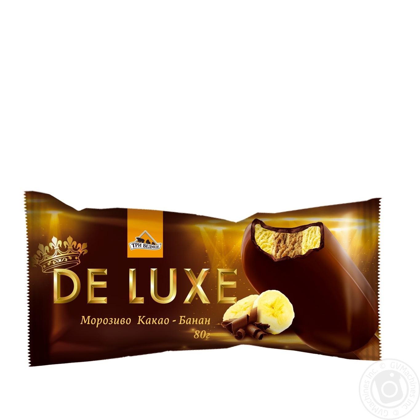 

Мороженое Три Медведя De Luxe Какао-банан двухслойное в глазури на палочке 80г