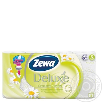 Туалетная бумага Zewa Deluxe Ромашка белая трехслойная 8 рулонов купить, цены на МегаМаркет - фото 1