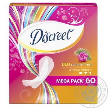 Ежедневные гигиенические прокладки Discreet Summer Fresh 60шт купить, цены на МегаМаркет - фото 1