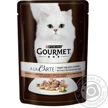 Корм GOURMET A la Carte С лососем в подливке со шпинатом кабачками и зелеными бобами для взрослых кошек 85г - купить, цены на MasterZoo - фото 1