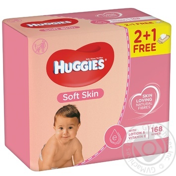 Салфетка влажная Huggies Soft Skin 56шт/уп - купить, цены на - фото 1