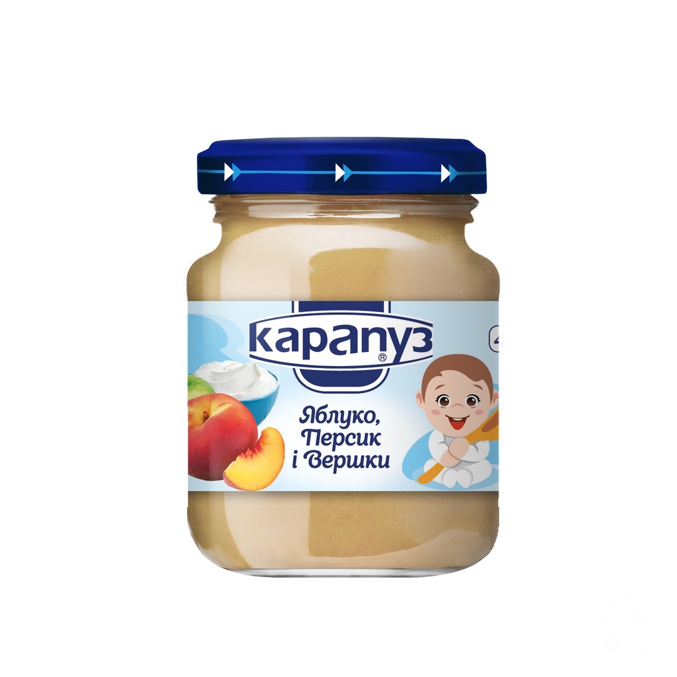 

Пюре Карапуз яблоко персик и сливки 200г