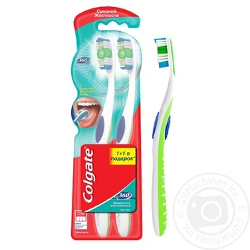 Зубная щетка Colgate 360 Clean 1 + 1 с подушечкой для чистки языка и внутренней поверхности щек средней жесткости купить, цены на МегаМаркет - фото 3