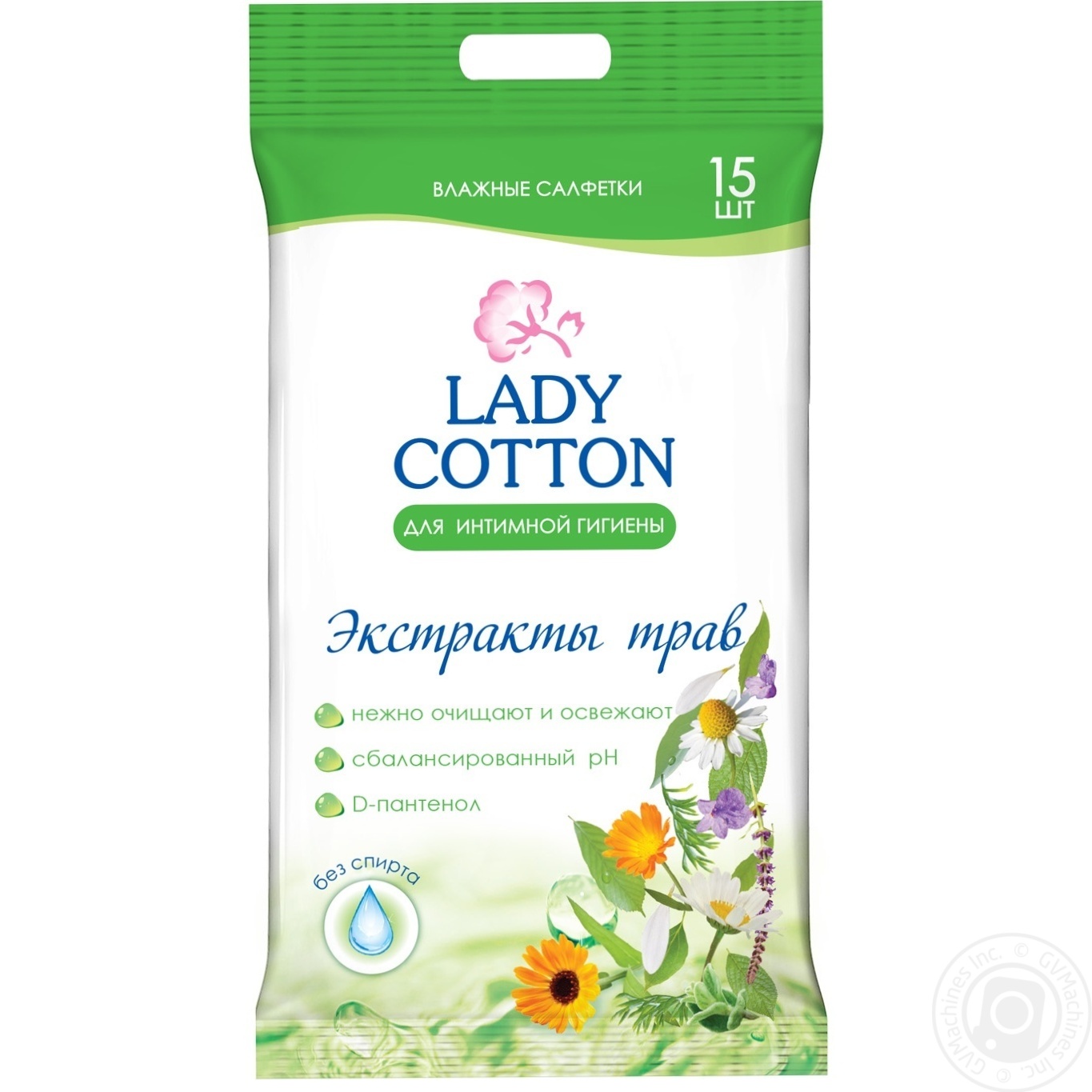 

Салфетки влажные Lady cotton Для интимной гигиены с экстрактом ромашки 15шт