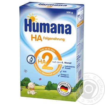 Суміш початкова Humana HА 2 mit Prebiotik Гіпоалергенна 500г купити, ціни на МегаМаркет - фото 1