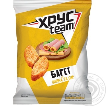 Сухарики Хрусteam Багет со вкусом ветчины и сыра 60г купить, цены на МегаМаркет - фото 1
