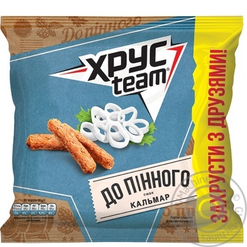 Сухарики ХрусTeam зі смаком кальмара 110г купити, ціни на МегаМаркет - фото 1
