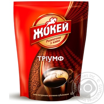 Кава Жокей Тріумф натуральна розчинна сублімована 65г купити, ціни на МегаМаркет - фото 1