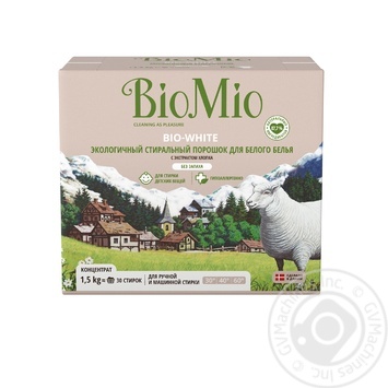 Стиральный порошок BioMio экологический для белого белья с экстрактом хлопка 1,5кг купить, цены на МегаМаркет - фото 1