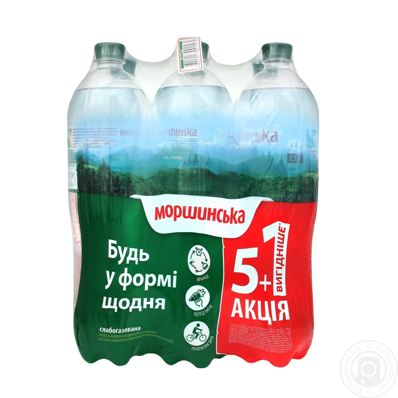 

Вода мінеральна Моршинська слабогазована 5+1 1,5л х6