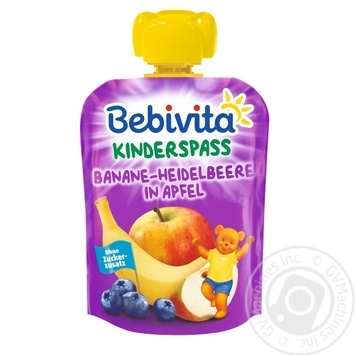 Bebivita Banana-Blueberry-Apple For Babies From 12 Months Fruit Puree 90g - buy, prices for MegaMarket - photo 1