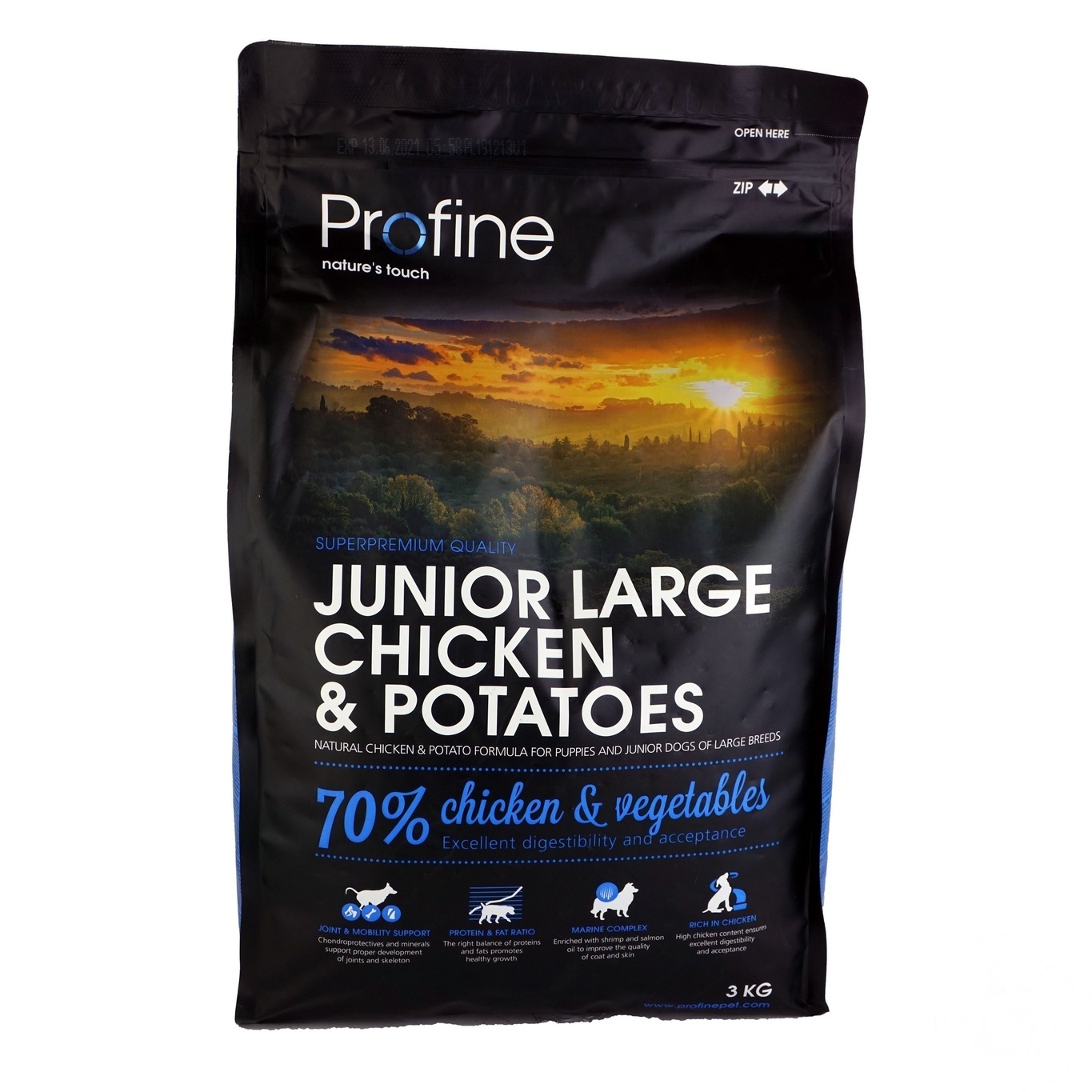 

Корм сухой Profine Junior Large для щенков и молодых собак крупных пород с курицей и картофелем 3кг