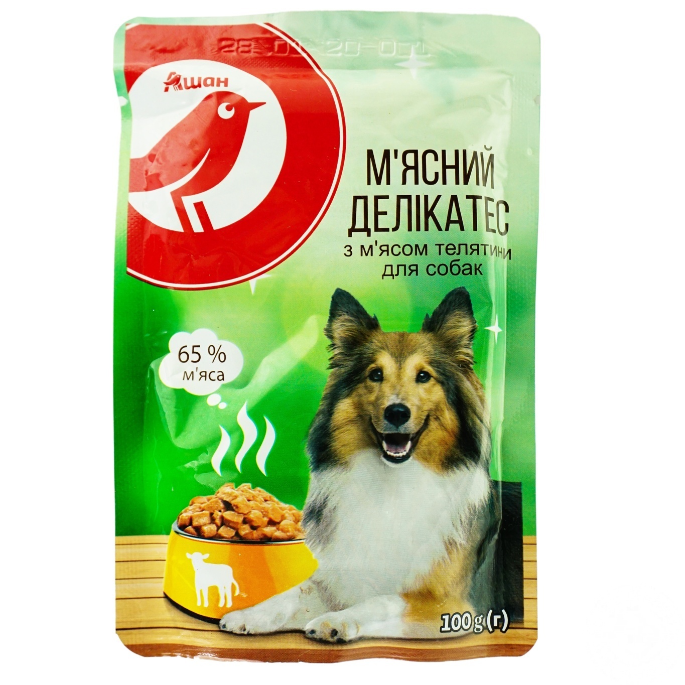 

Корм Ашан Мясной деликатес с телятиной для собак 100г