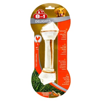 Treats for dogs 8in1 Delights Bone pressed 20 cm chicken 85g - buy, prices for Auchan - photo 1