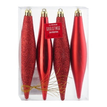 Koopman Red Icicle Set of Christmas Tree Decorations 4pcs 15cm