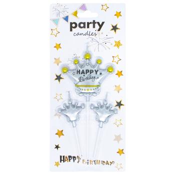 Набір свічок Party Candles Корони для торту 3шт золото-срібло-бронза - купити, ціни на КОСМОС - фото 1