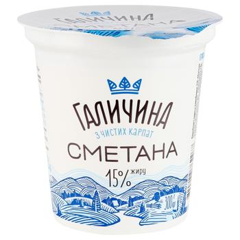 Galychyna Sour Cream 15% 300g - buy, prices for Ideal - photo 1