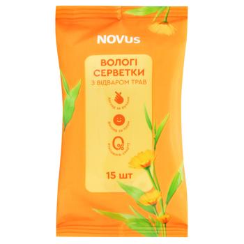 Салфетки влажные Novus с отваром трав 15шт