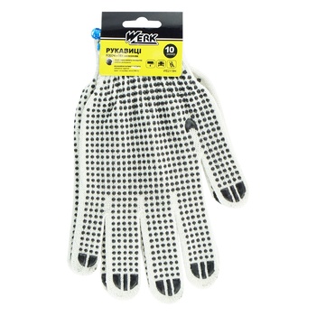 Werk Work PVC White Gloves with Black Dots Size 10