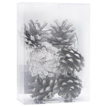 Набір шишок натуральних 6 шт срібні арт. H2545-42 9245 И259 - купить, цены на КОСМОС - фото 3