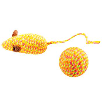 Duvo+ Mouse and Ball with Bell Made of Cotton Rope Toy for Cats 17.5x3.5x4.5cm - buy, prices for MasterZoo - photo 1