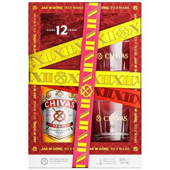 Виски Chivas Regal 12 лет 40% 0,7л + 2 стакана - купить, цены на МегаМаркет - фото 1