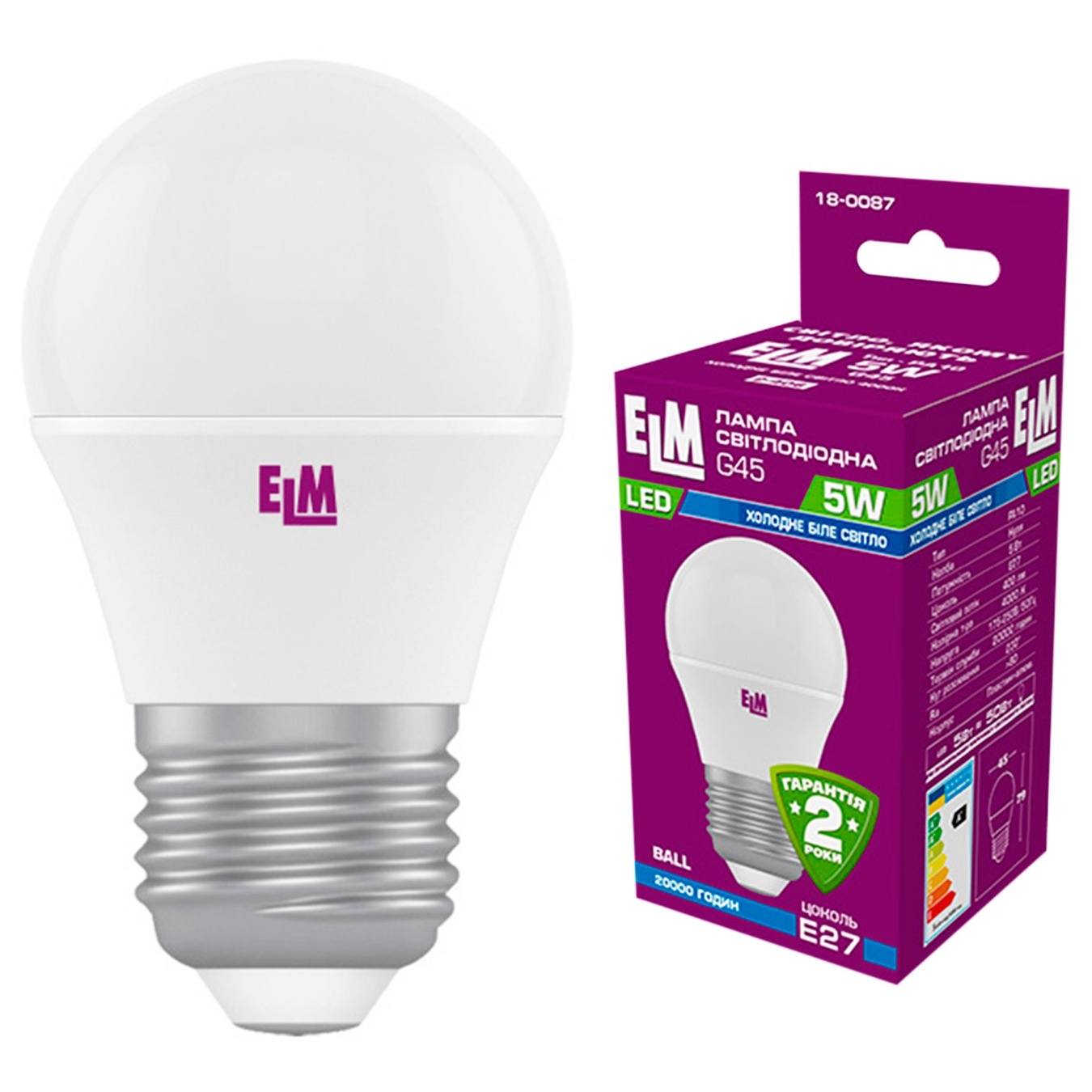 

Лампа ELM Led сфера 5W PA10 E27 4000 D45 18-0087