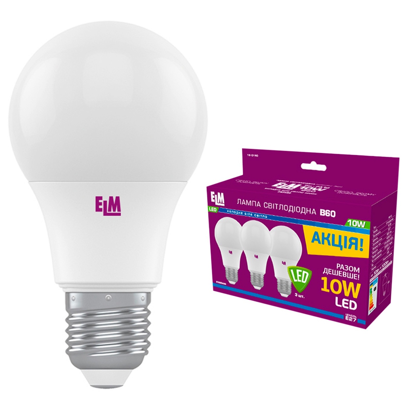 

Лампа ELM Led B60 10W PA10 E27 4000K 3шт