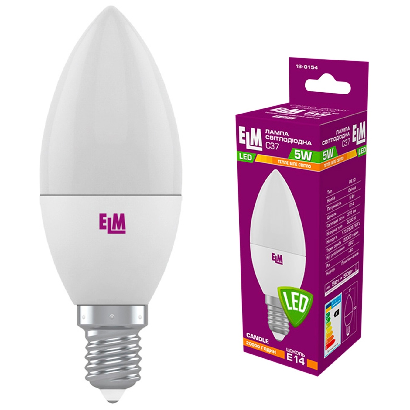 

Лампа ELM Led свеча 5W PA10 E14 3000 18-0154